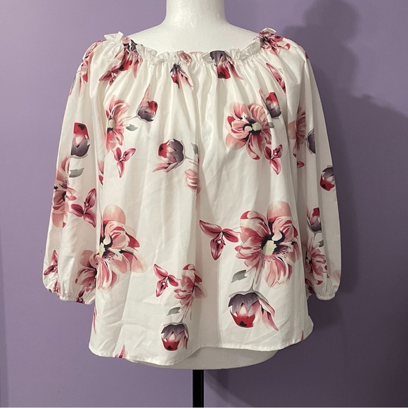 Floral Pink and White shirt with Bishop Sleeves - Picture 1 of 7